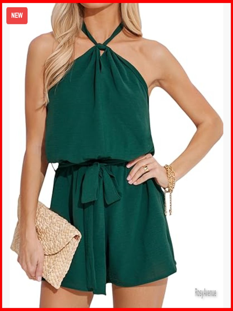Sleeveless Halter Tie Front Romper Wide Leg Jumpsuit Beach Summer Outfits